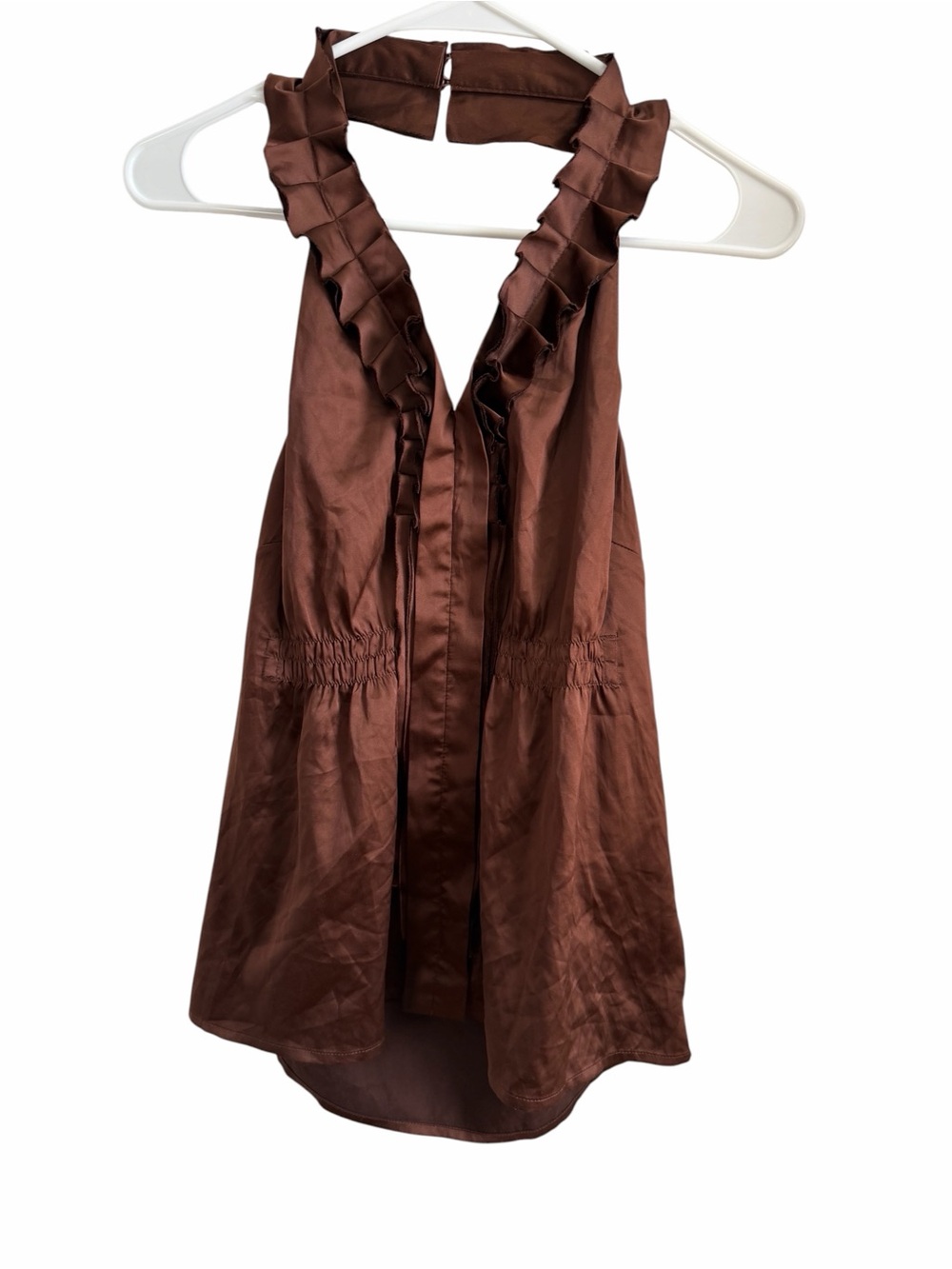 Brown Ruffle Halter Tank Top - Picture 2 of 3